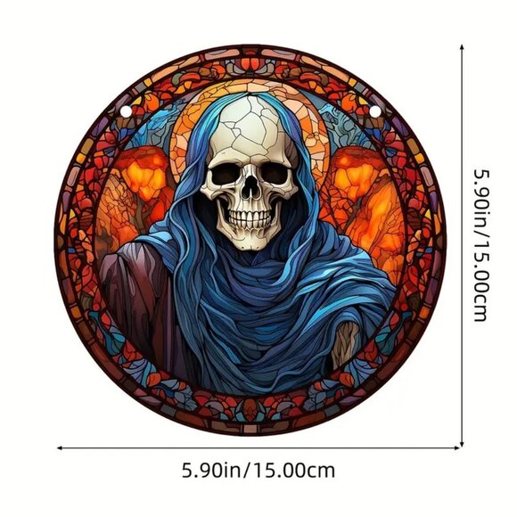 Skull Suncatcher Halloween Cloak Grim Reeper Scary Horror Skeleton In/Outdoor - Picture 2 of 3